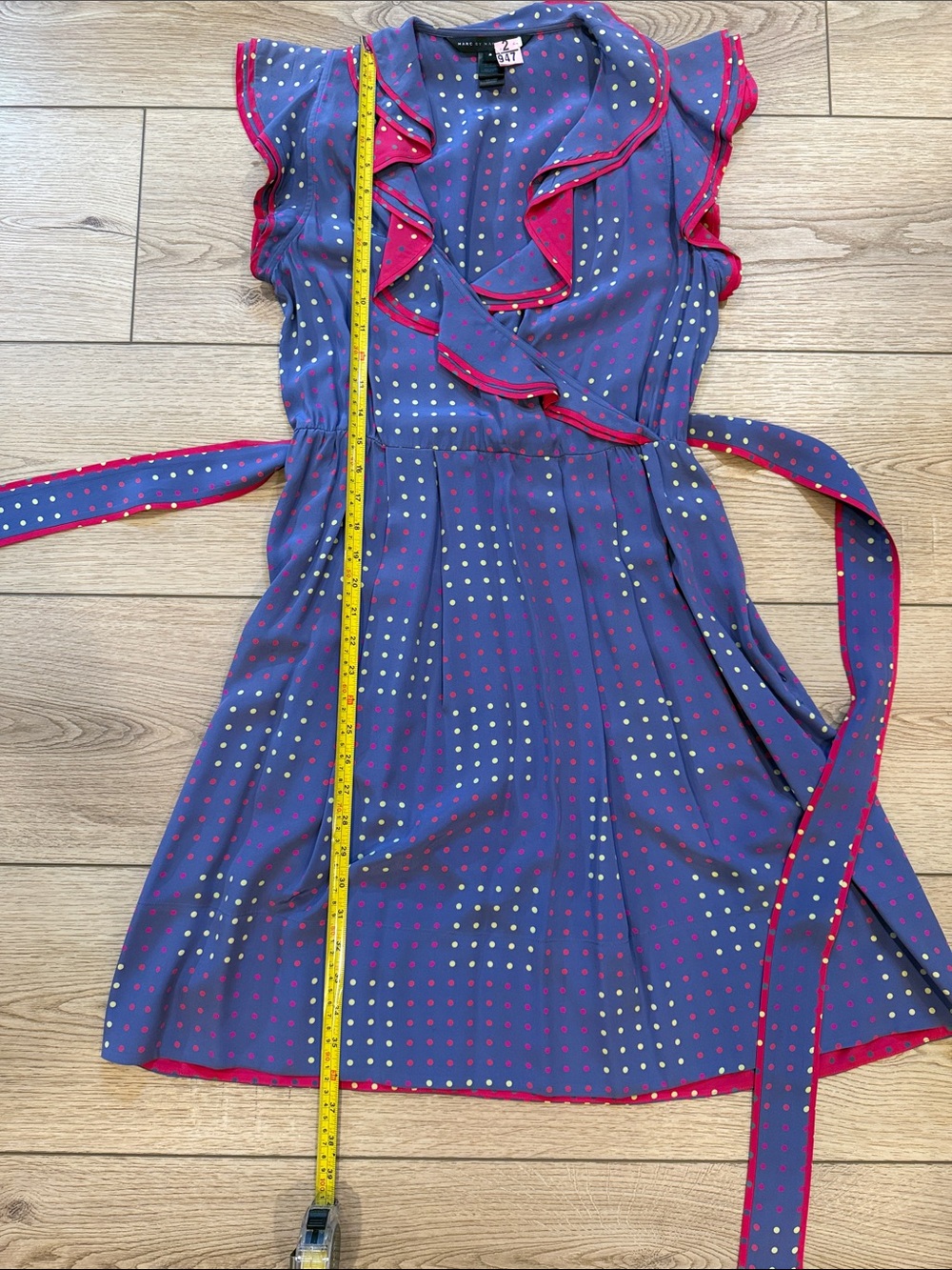 Marc by Marc Jacobs Purple Polka Dot Silk Wrap Dress with Pink Trim size 8 - Picture 7 of 8